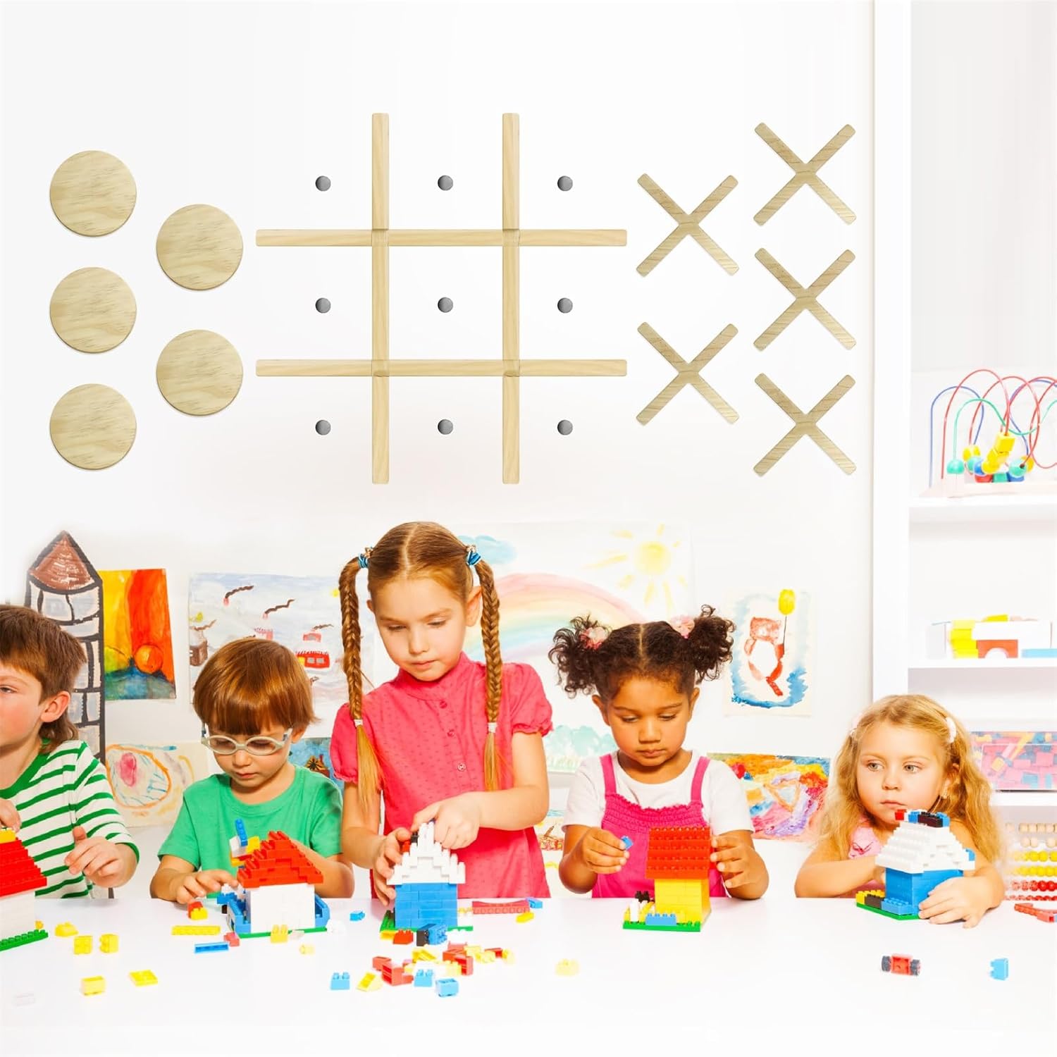 Lamkidle Juego magnético de madera para montar en la pared, decoración de sala de juegos de madera para niños y adultos, decoración de pared moderna