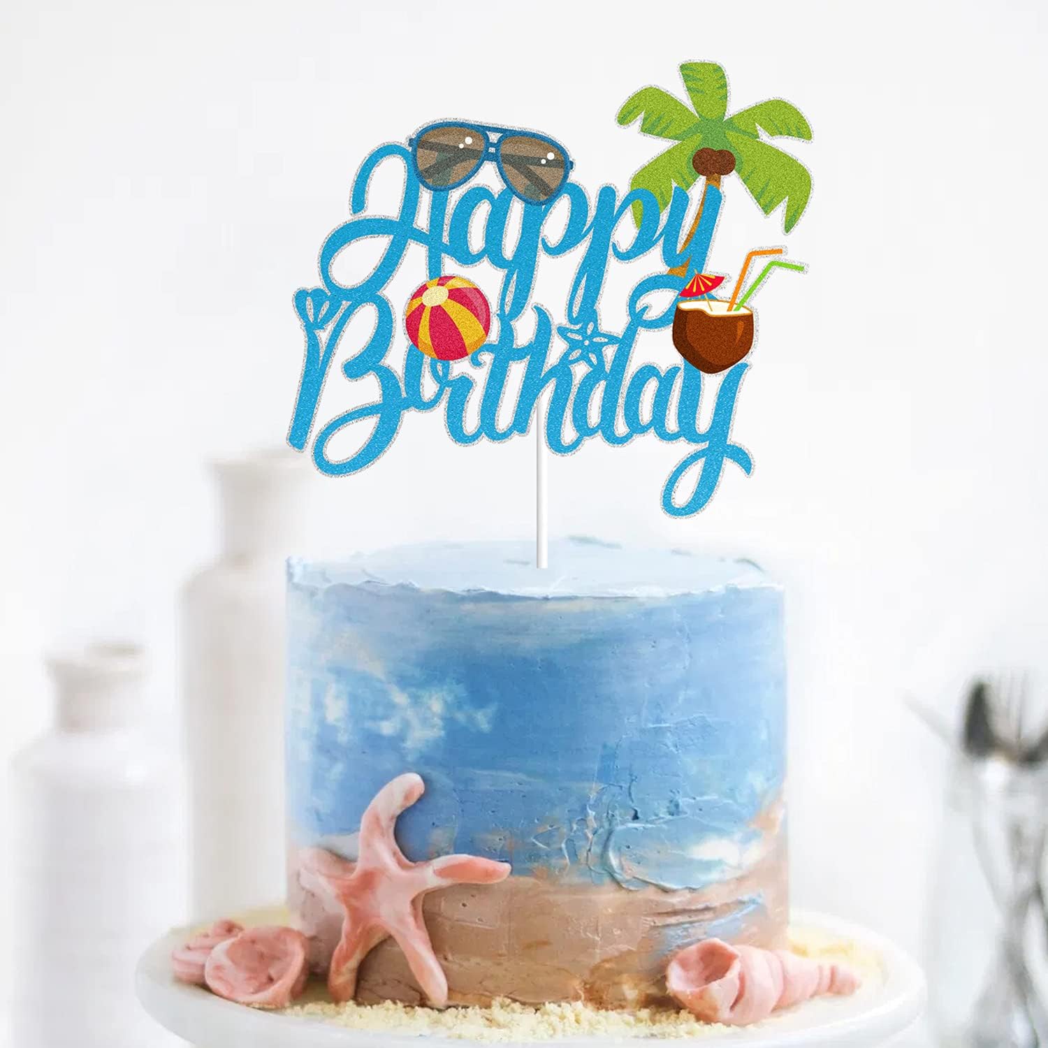 Decoración para tartas de cumpleaños con diseño de coco para playa de verano, piscina, surf, decoración de fiesta, vacaciones de verano, suministros