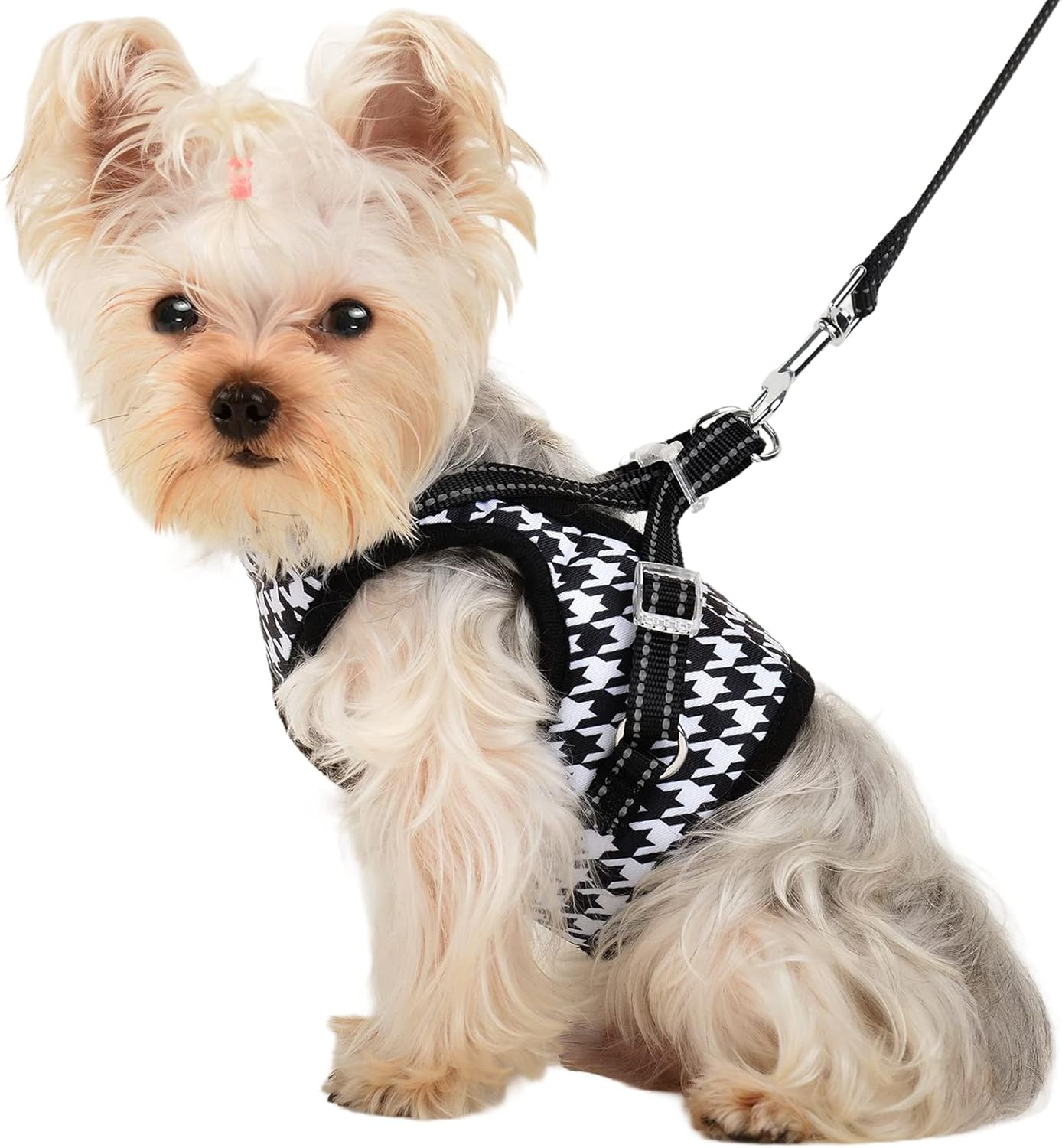 Arnés a cuadros para perro, arnés para perro pequeño sin tirones, juego de arnés suave para cachorros y correa, arnés para perro XS, arnés para