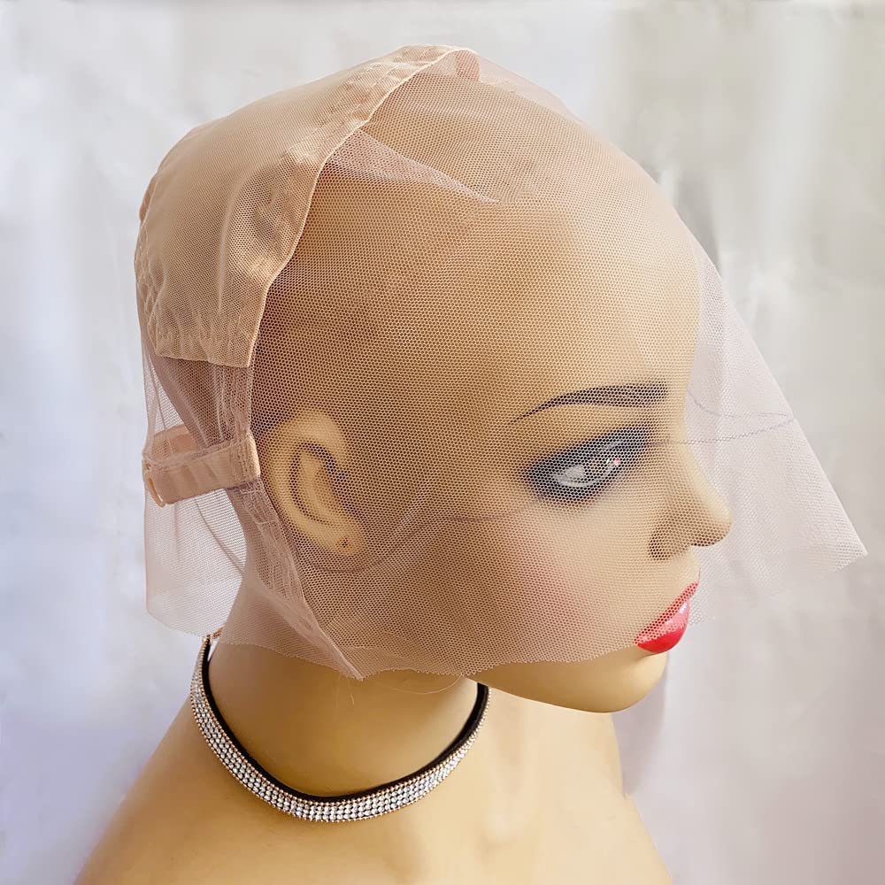 FENJUN HAIR Gorras de peluca de encaje completo para hacer pelucas con correas ajustables, color de encaje transparente suizo y tamaño mediano, sin