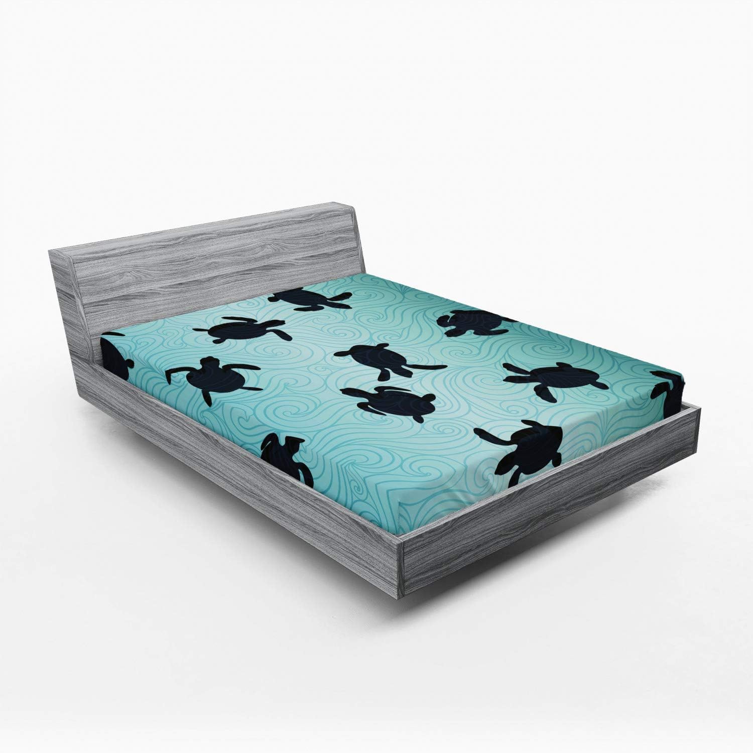 Ambesonne Sábana bajera marina, diseño de tortugas marinas con silueta de natación desde la parte inferior del océano bajo el agua, ropa de cama de