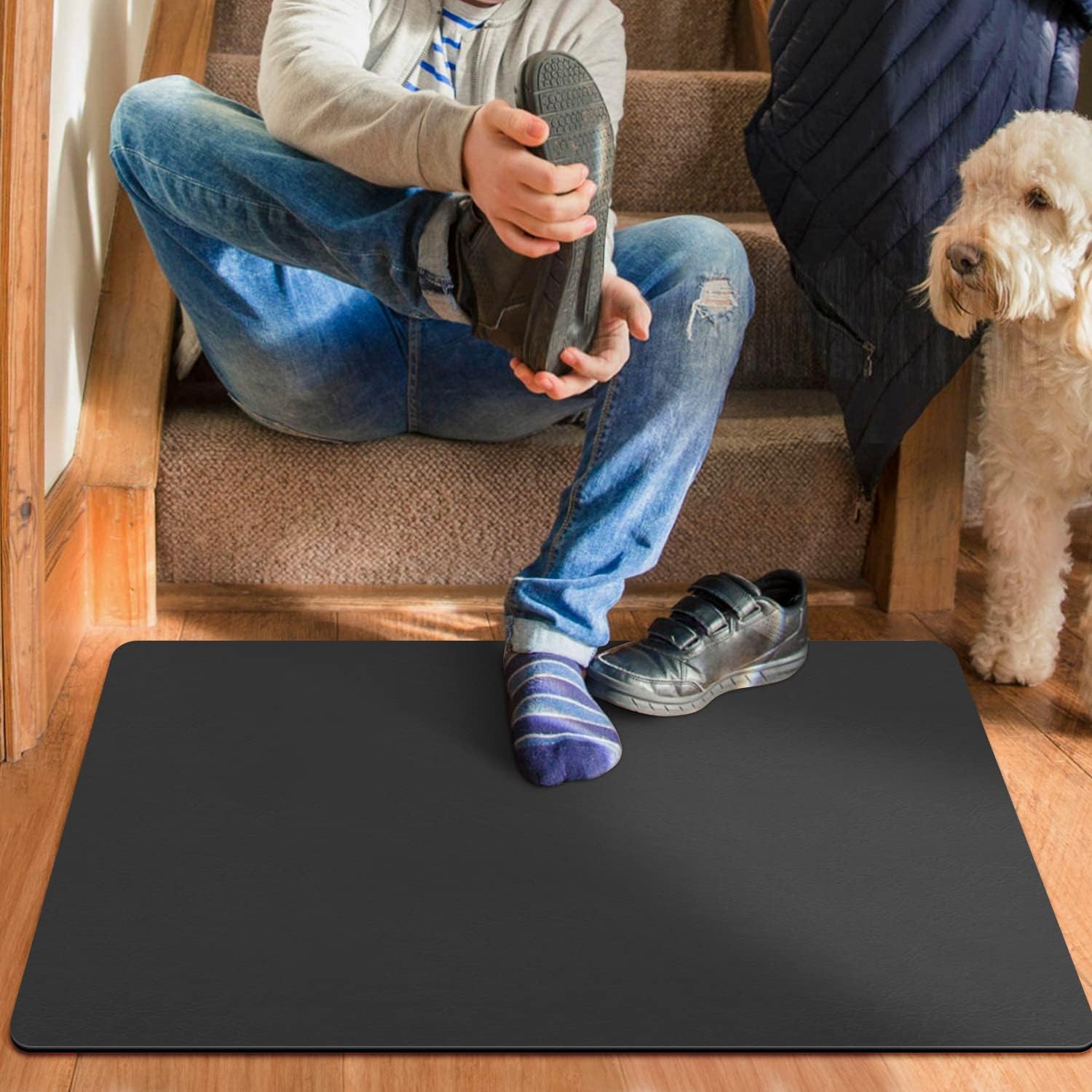 Alfombra negra para peldaños de madera, alfombra cuadrada para escaleras antideslizante, alfombra de goma a juego con respaldo de goma