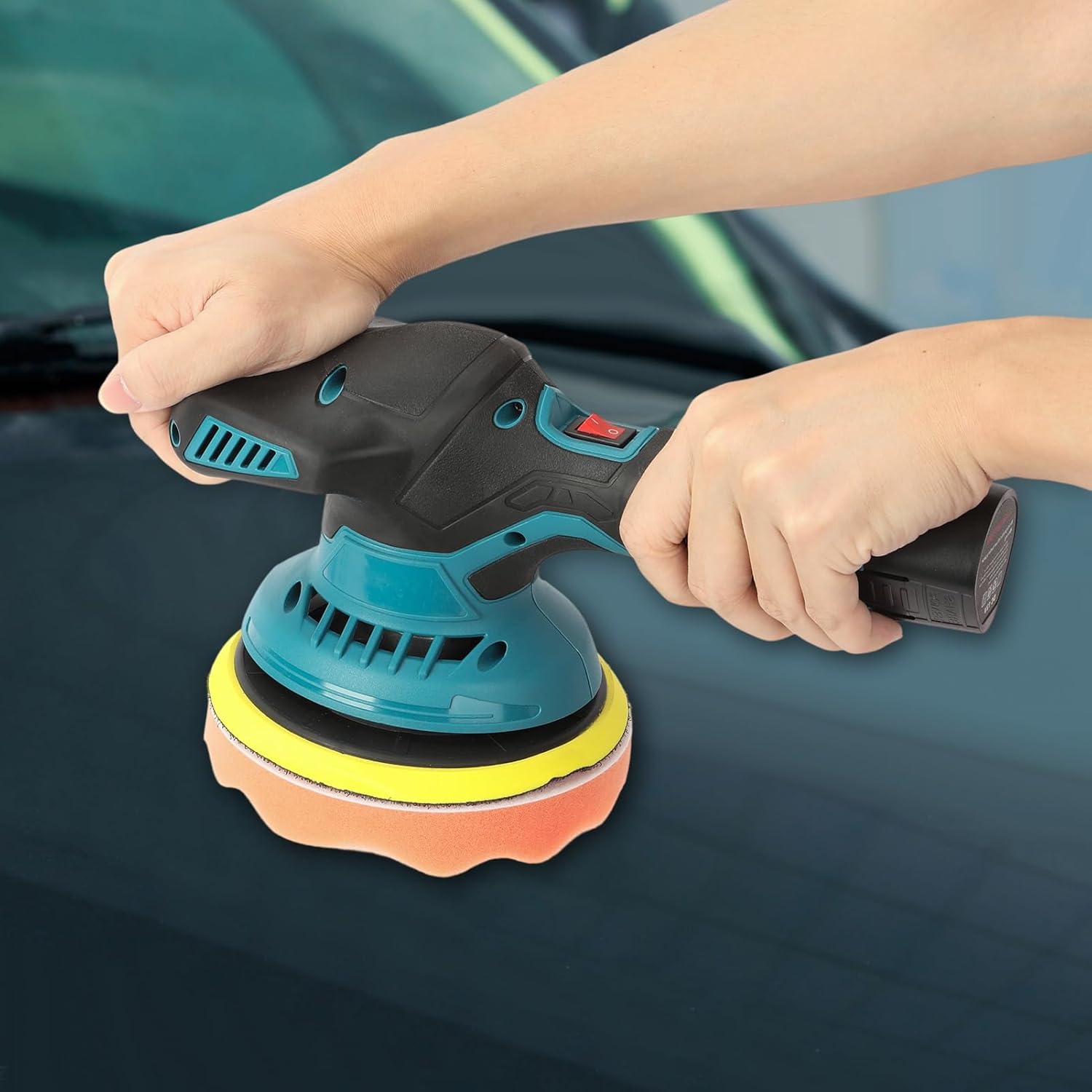 Pulidora inalámbrica para automóvil, máquina pulidora con 2 piezas de batería de 12 V con 6 velocidades variables, pulidor de doble acción con