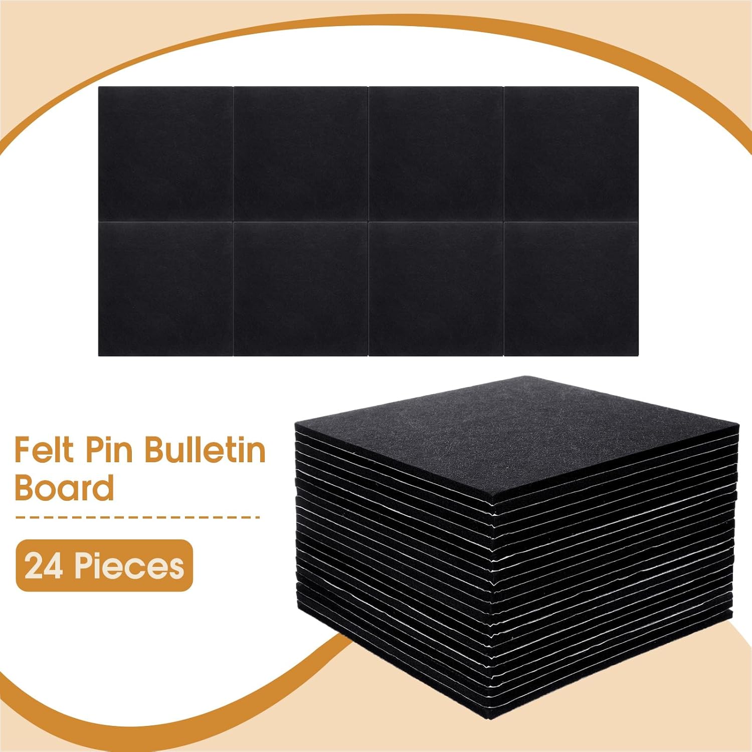 24 azulejos de fieltro grandes de 11.8 x 11.8 pulgadas para pared, cuadrados, de fieltro, tablón de anuncios, autoadhesivo, tablero de corcho,
