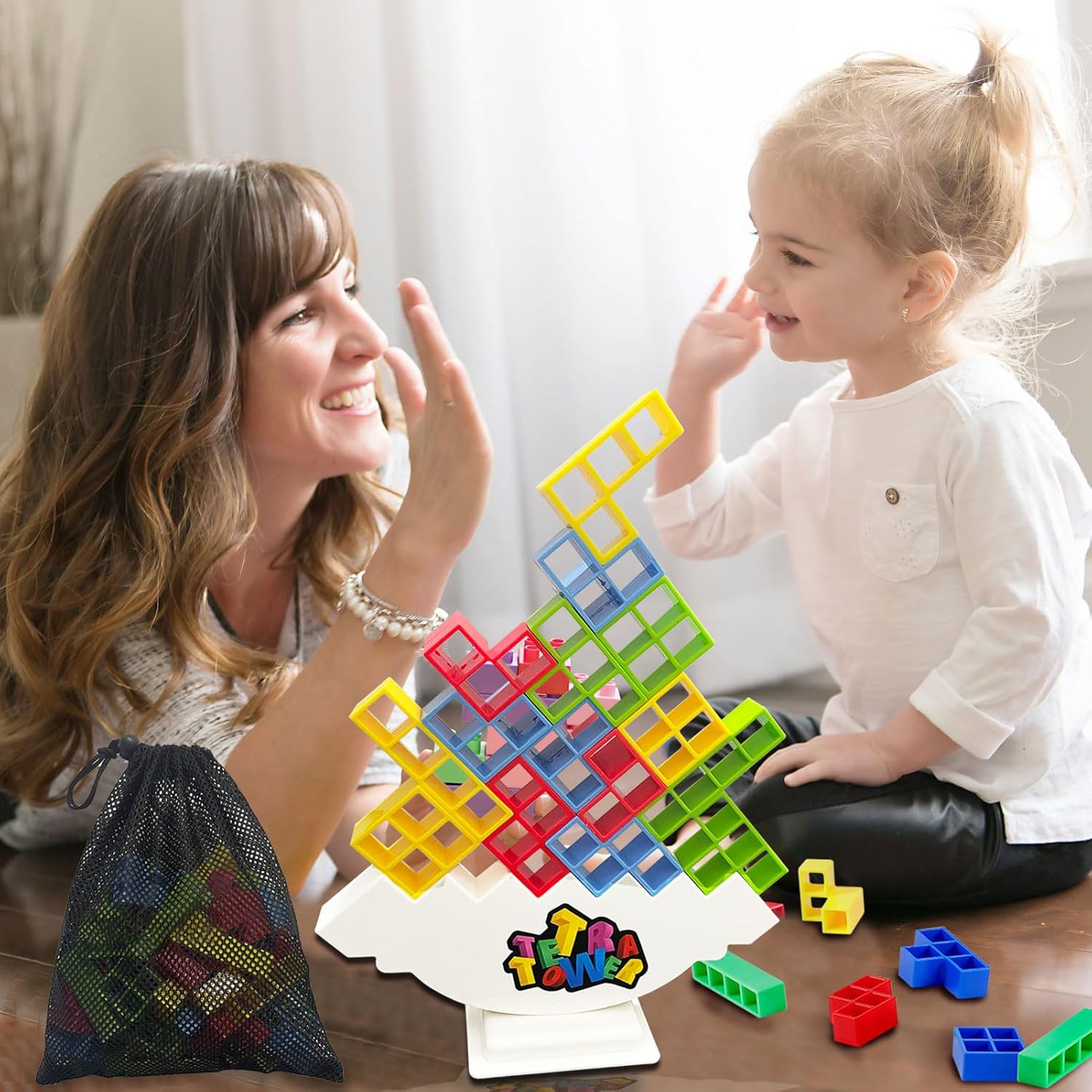 Equilibrio y diversión juego de bloques apilables Tetra Tower para niños y adultos, perfecto para la familia, fiestas, viajes (32 piezas)