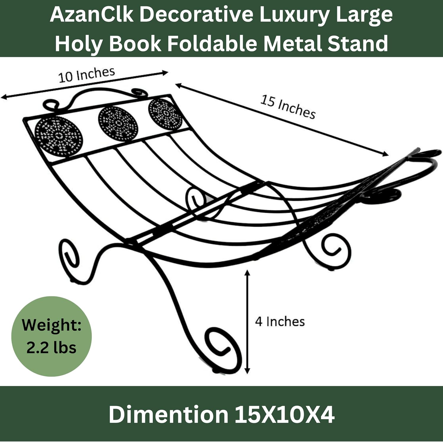 AzanClk Soporte decorativo de metal para libros de texto grandes, Biblia, Corán, Geeta y otros libros sagrados o revistas (negro)