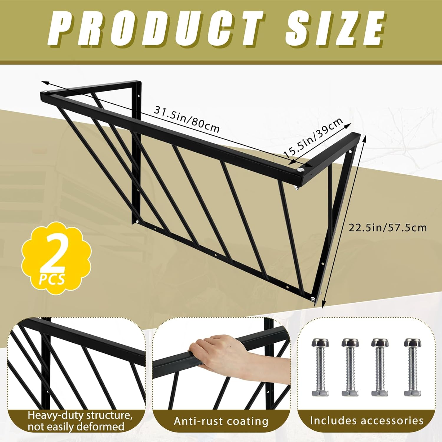 Zonon Comedero de heno de pared para caballos con 24 galones, gran capacidad, 31.5 x 15.5 x 22.5 pulgadas, montado en la pared, soporte de heno de