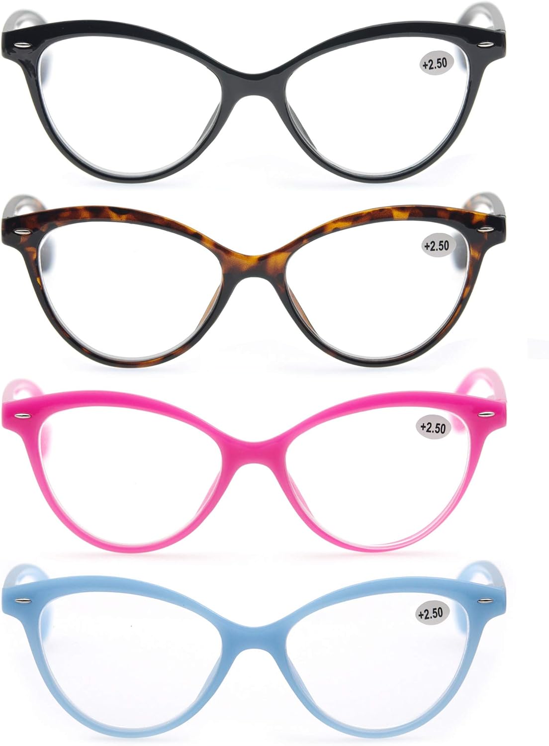 MODFANS Paquete de 4 lentes de lectura de diseño de ojo de gato para mujer con bisagra de resorte elegantes y cómodos