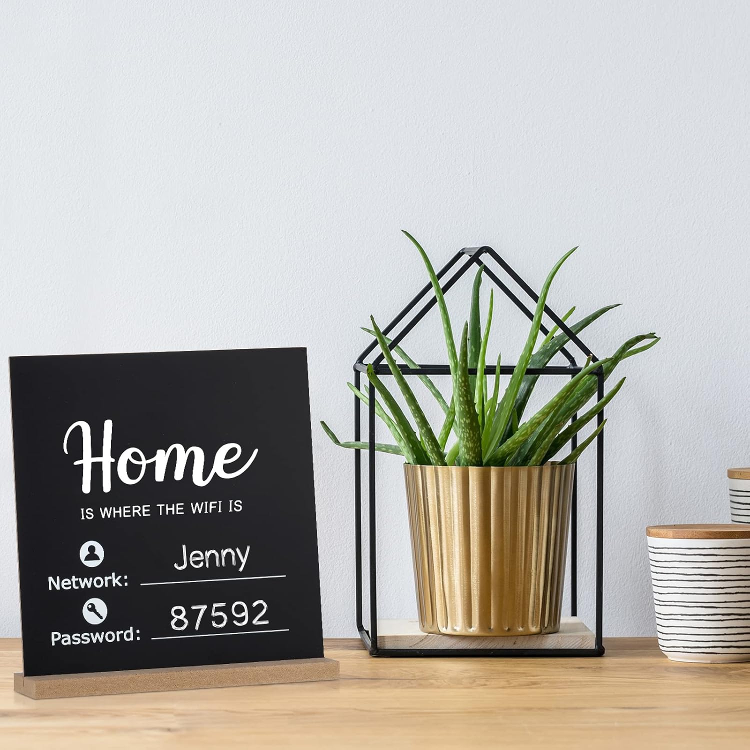 Letrero de madera con WiFi estilo pizarra de tiza con contraseña WiFi, letrero independiente, decoración de centro de mesa, letrero enmarcado de