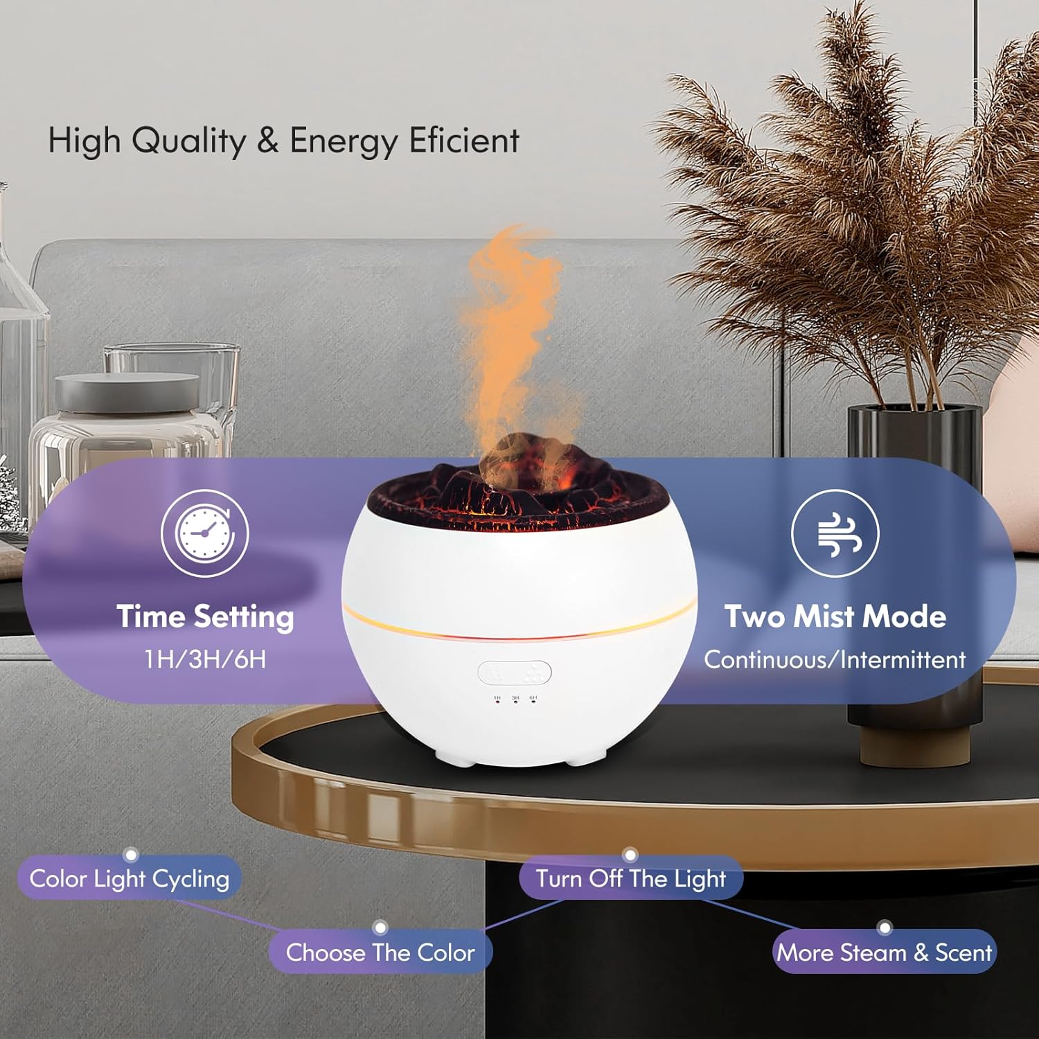 Humidificador de llama con 7 colores difusores de aceite esencial, humidificador sin ruido mejorado para el hogar, estudio de yoga, gimnasio,