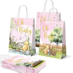 Alohafall Juego de bolsas de regalo clásicas de Winnie para niña, baby shower, recién nacidos, niños, primera fiesta, 12 bolsas de papel con asa Alohafall Juego de bolsas de regalo clásicas de Winnie para niña, baby shower, recién nacidos, niños, primera fiesta, 12 bolsas de papel con asa