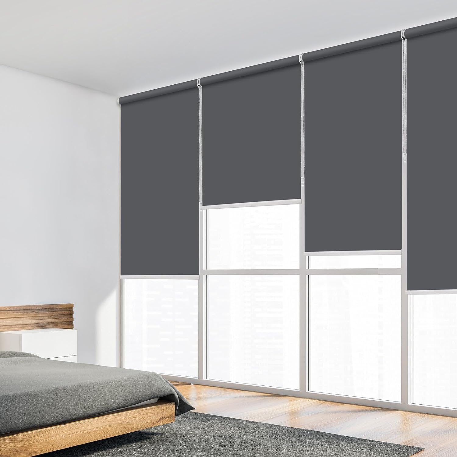 SUNFREE Persianas enrollables opacas para ventanas, 20 pulgadas de ancho x 72 pulgadas de alto, gris oscuro, persianas extraíbles para ventanas con