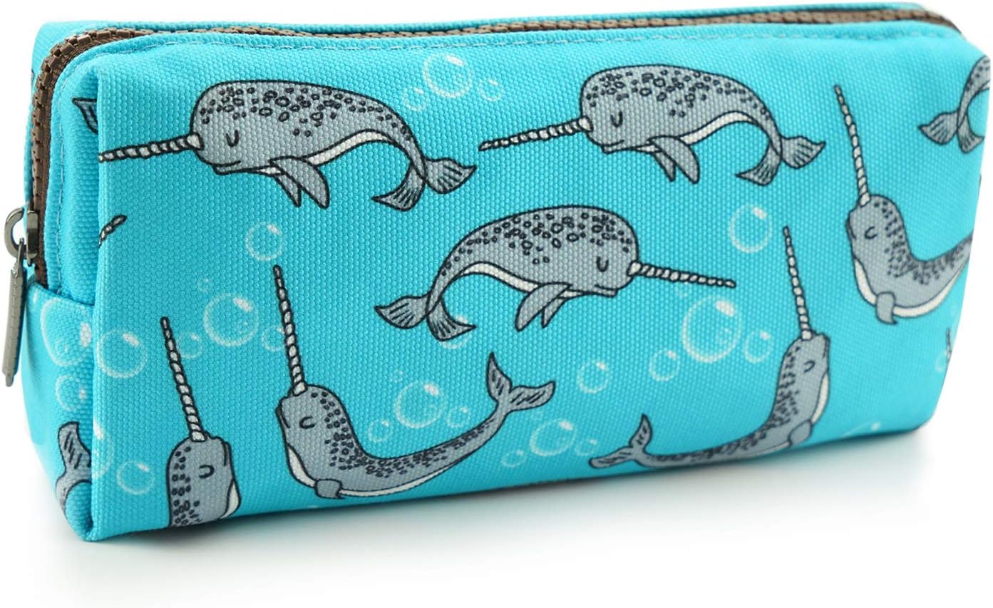 LParkin Lindo Narwhal lona lápiz caso pluma bolsa bolsa estacionaria gadget maquillaje cosméticos bolsa caja