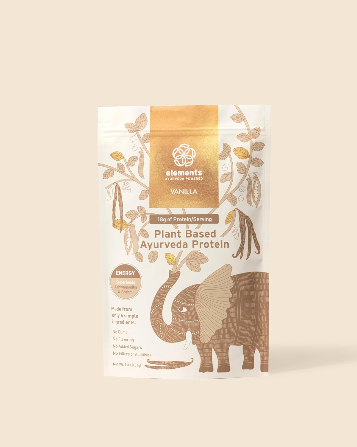 Elements Polvo de proteína de vainilla vegana a base de plantas, batido sustitutivo de comidas hecho de guisantes amarillos orgánicos puros y polvo