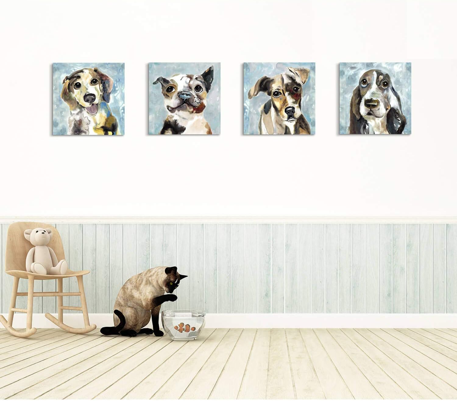 Hardy Gallery Lienzo para mascotas, obra de arte de cachorro impresión abstracta de imagen de perro sobre lienzo para paredes de habitación de niños