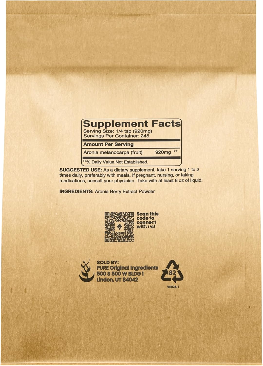 PURE ORIGINAL INGREDIENTS Aronia Berry Powder (8 oz) Extracto de suplemento de frutas, siempre puro, sin aditivos ni rellenos