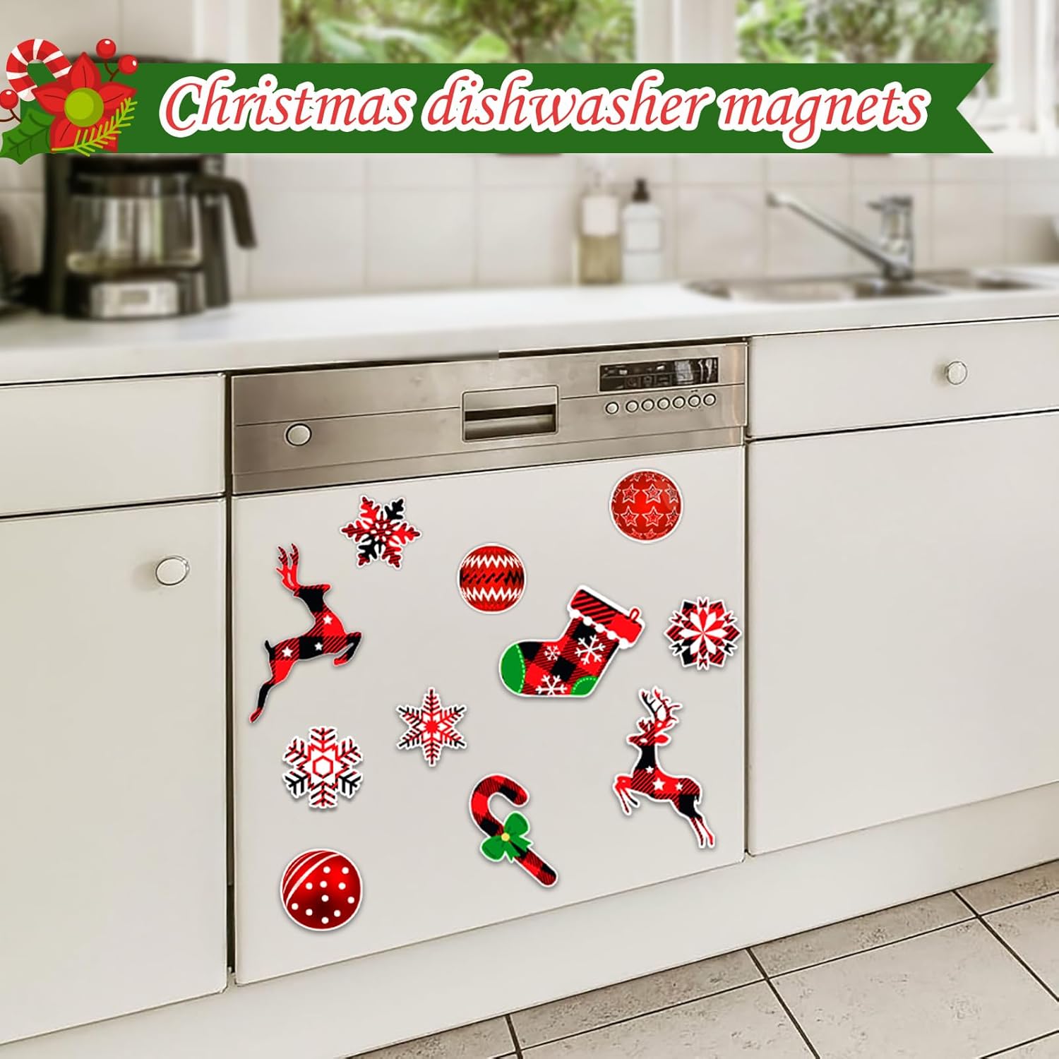 Imanes de Navidad para puerta de garaje, 38 piezas, decoración magnética grande de Feliz Navidad, murales magnéticos reflectantes para automóvil,