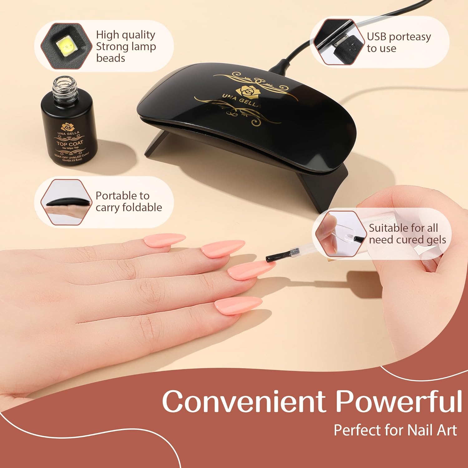 UNA GELLA Kit de iniciación de esmalte de uñas de gel, 6 colores con puntas de uñas postizas de gel de almendra, 5 en 1, capa base de gel de