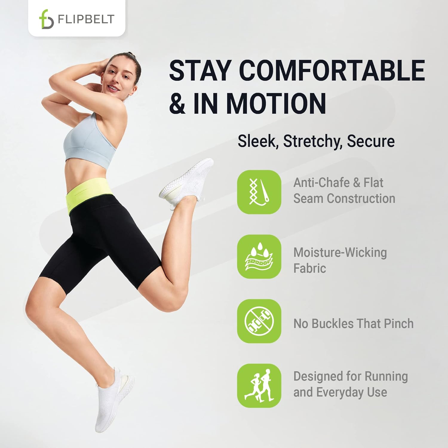 FlipBelt Cinturón clásico para correr, riñonera para mujeres y hombres, no rozaduras para teléfono, cinturón de almacenamiento que absorbe la