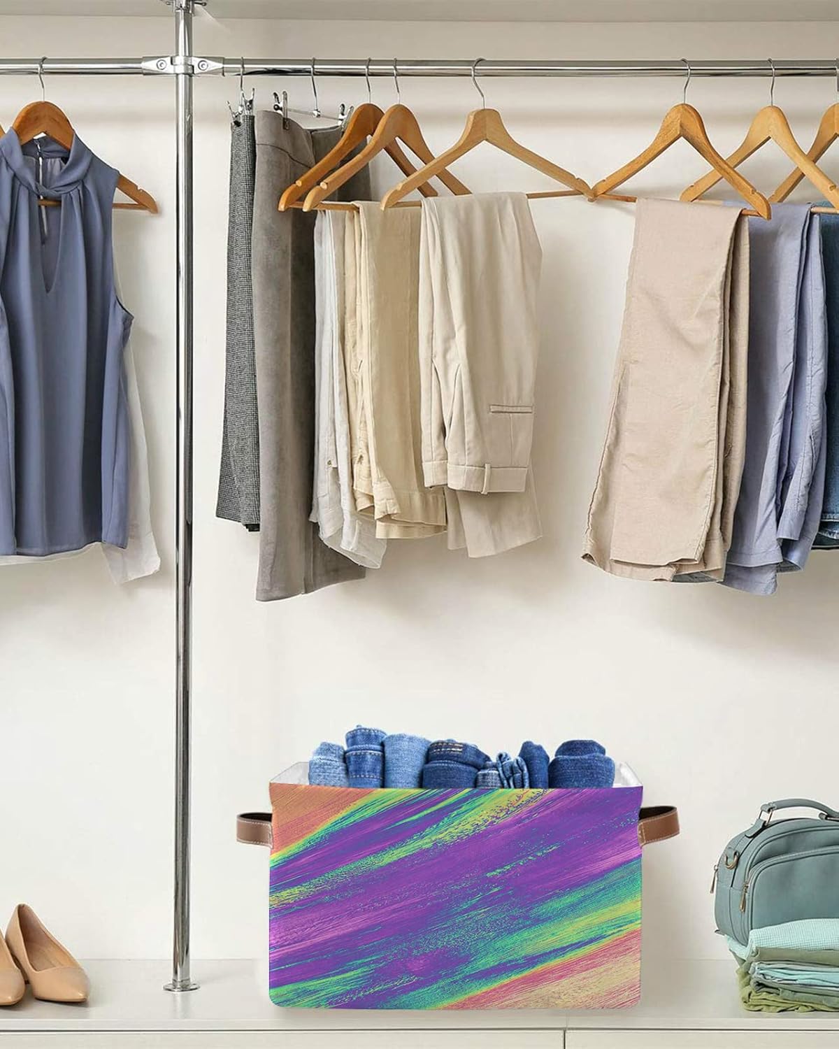 Cesta de almacenamiento para organizar estantes, cajas de almacenamiento plegables con asa, pintura al óleo moderna, arte abstracto, estética, cesta