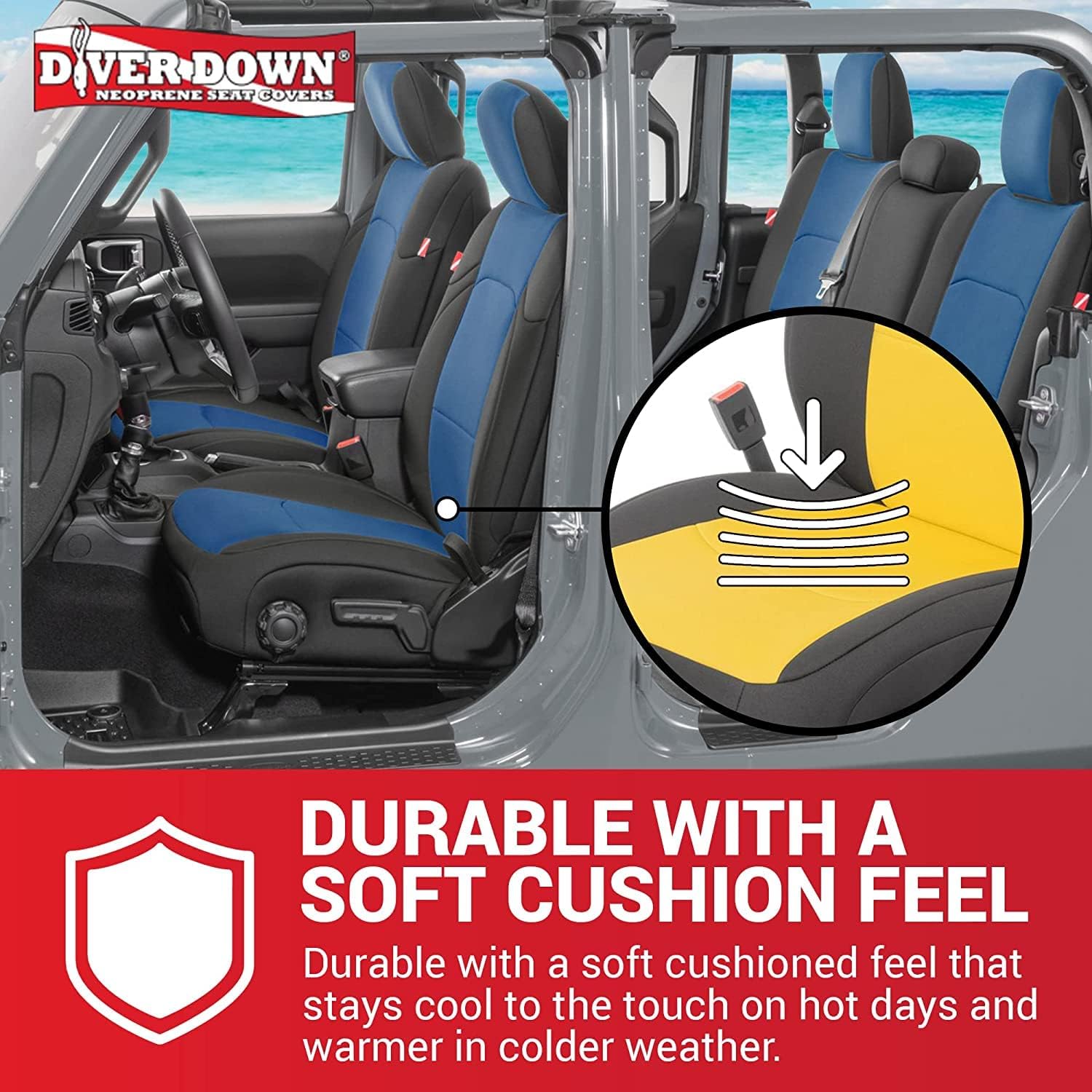 Diver Down Juego de fundas de asiento de neopreno para Jeep Gladiator JT 2020-2022, juego de asiento delantero y trasero, fundas de asiento