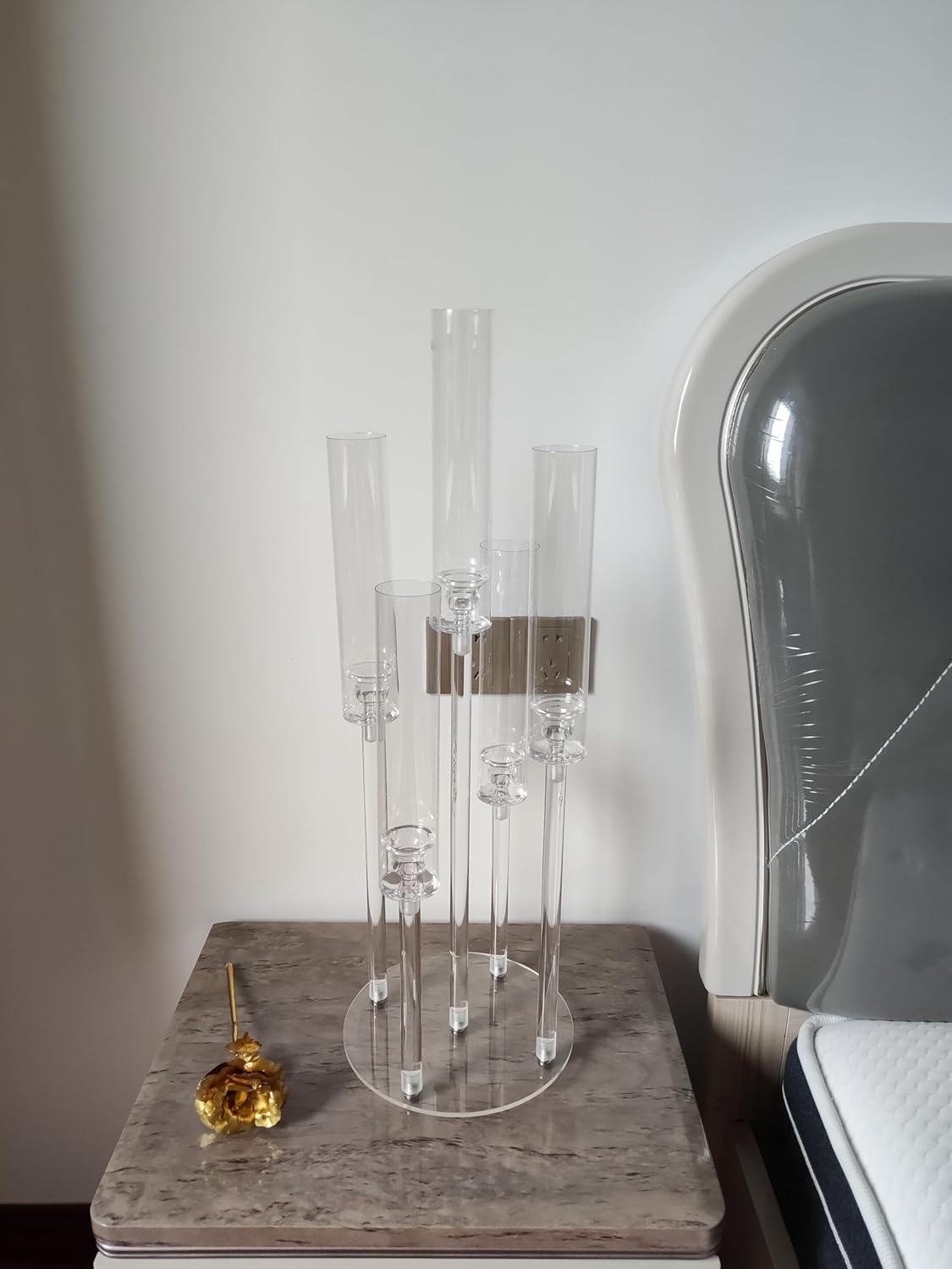 Candelabro transparente de 5 brazos para boda, candelabro acrílico para centro de mesa, candelabro de cristal de 5 brazos con pantalla acrílica para