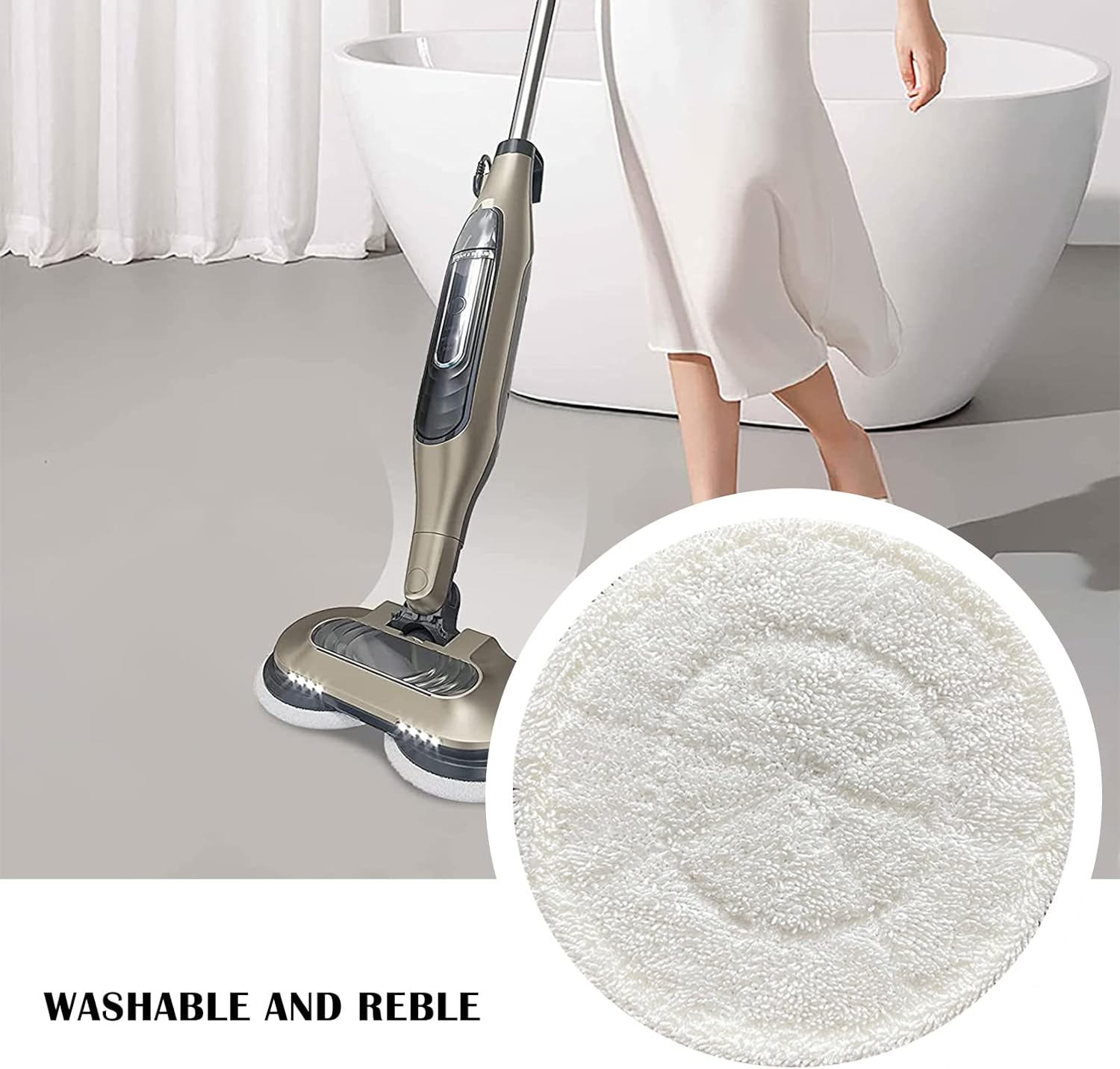 VideoPUP Almohadillas de microfibra de repuesto para trapeador de vapor, 4 unidades, color blanco, reutilizables, lavables, compatibles con