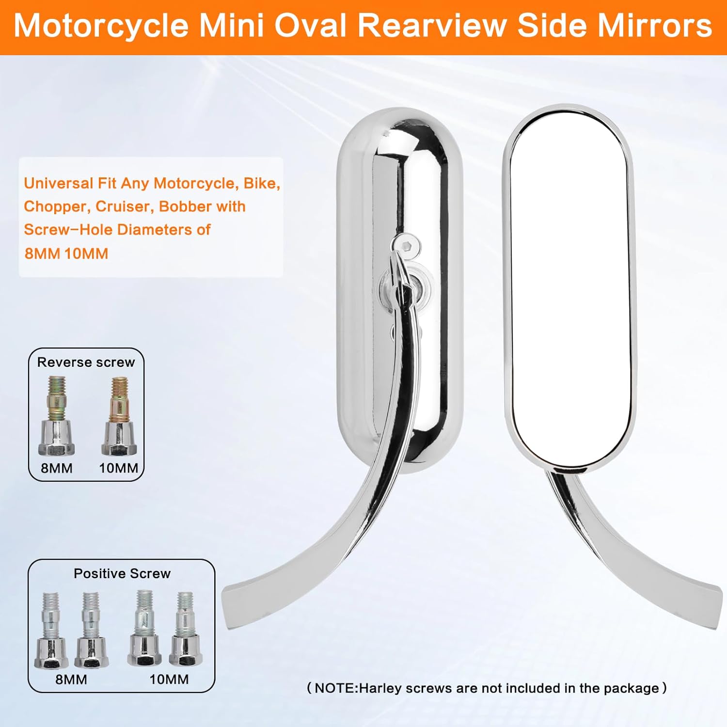 LKV Mini espejos retrovisores ovalados para motocicleta, 0.315 in, 0.394 in, retrovisor, universal, rotación de 360 grados, repuesto cromado para