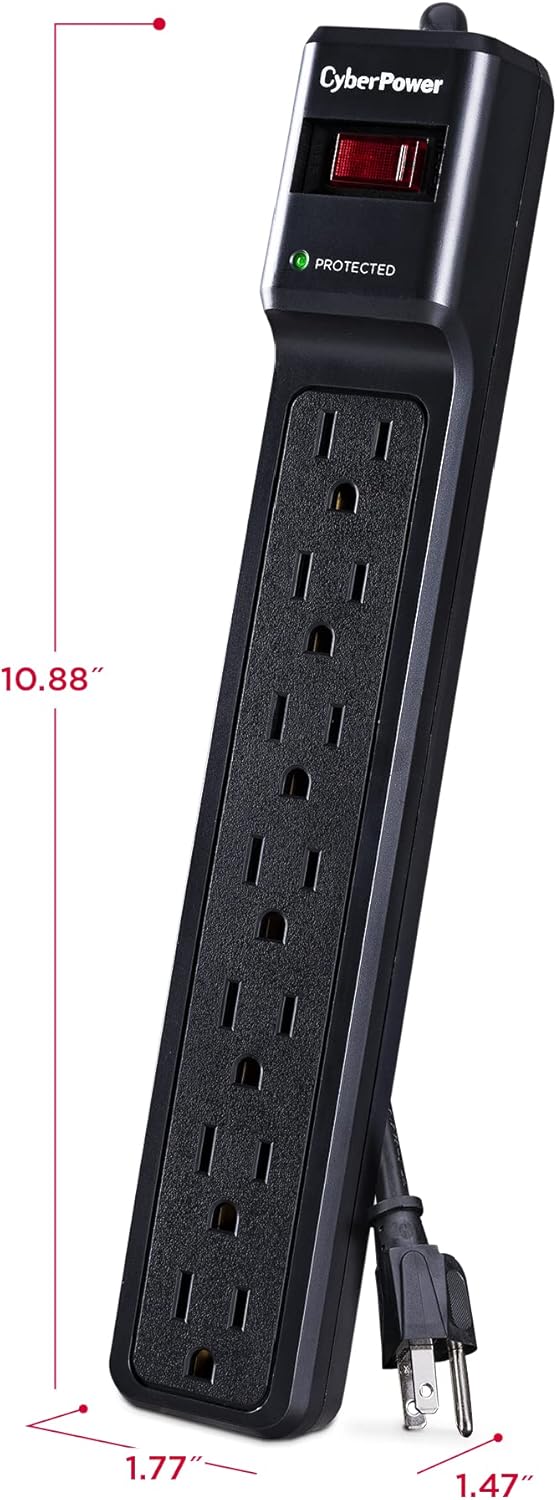CyberPower CSB706 – Protector de sobretensiones esencial, 1500J125V, 7 tomas, cable de alimentación de 6 pies