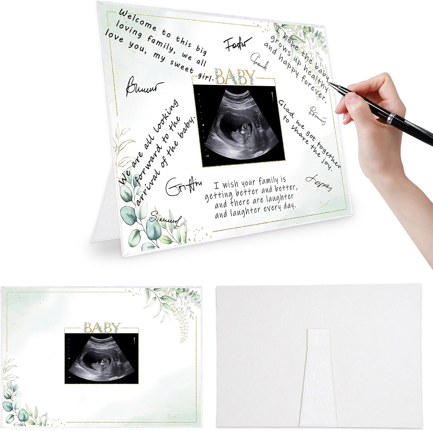 Vlipoeasn Libro de invitados alternativo para baby shower, bonito tablero de firma para baby shower con soporte, decoración de fiesta de baby
