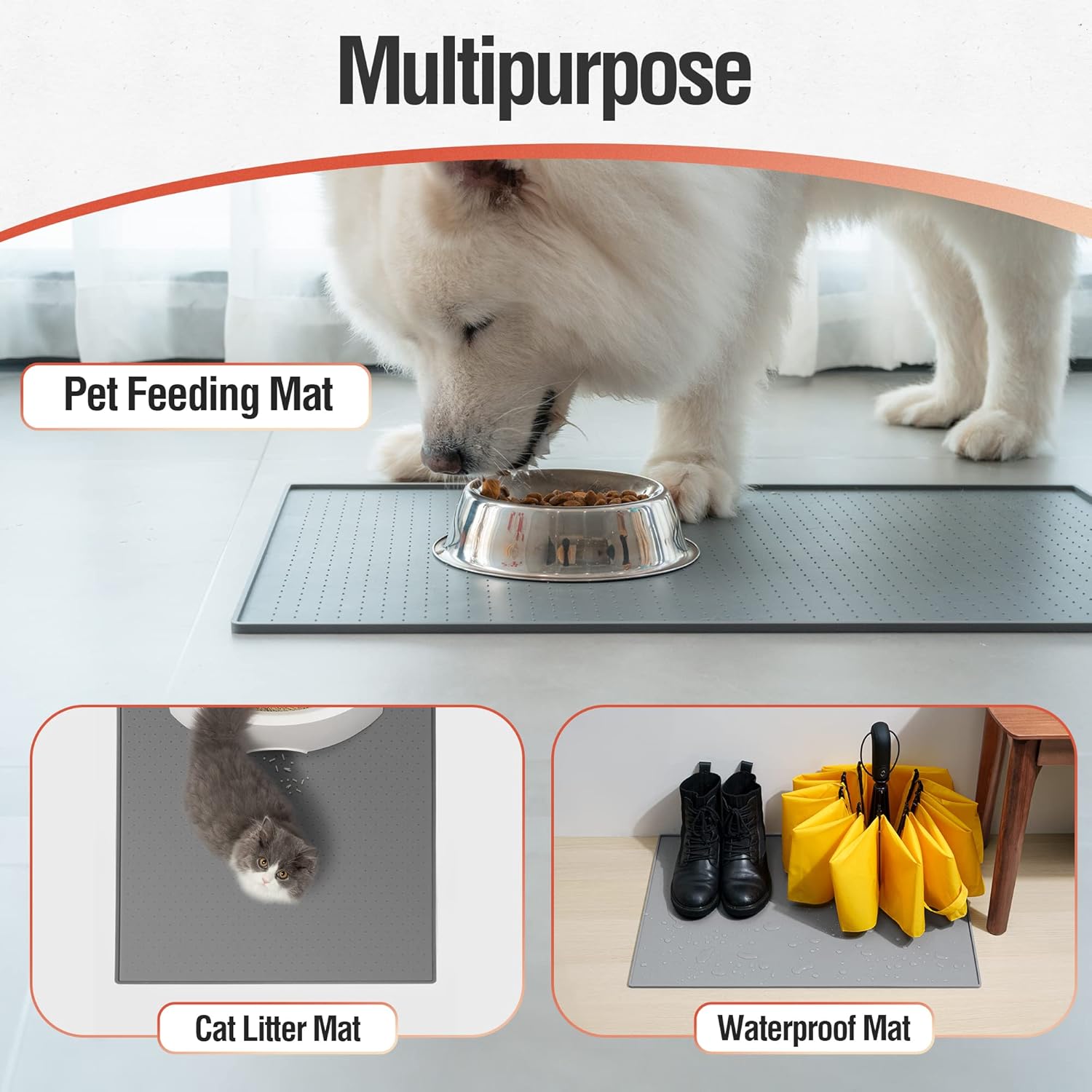 Tapete de silicona para comida para perros, tapete de goma impermeable para alimentación de mascotas para perros y gatos, tapete antideslizante con