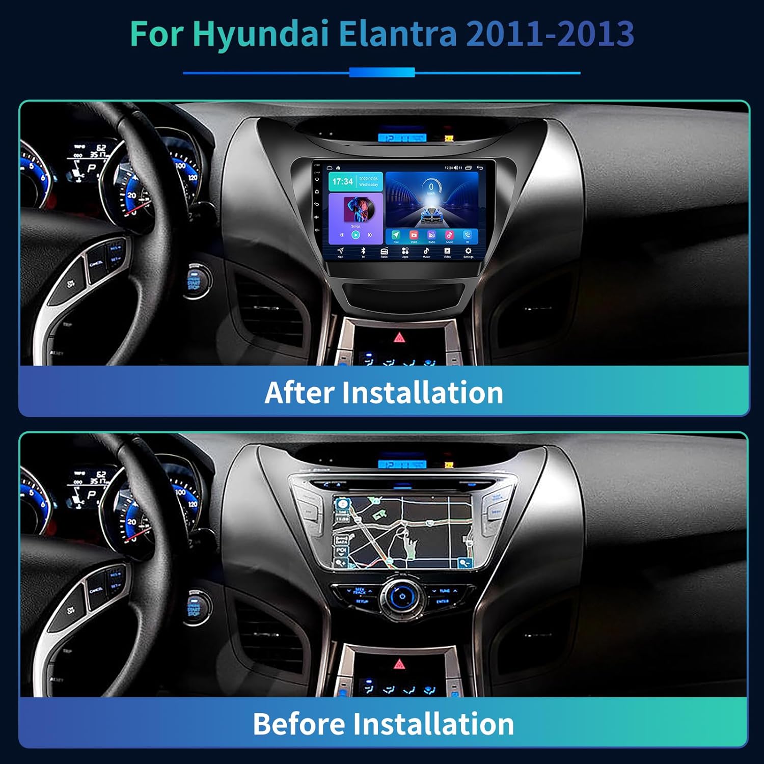 5GWIFI 4G+32G Android 13 Radio estéreo de coche para Hyundai Elantra 2011 2012 2013,9.2 ” pantalla táctil radio de coche con inalámbrico Carplay