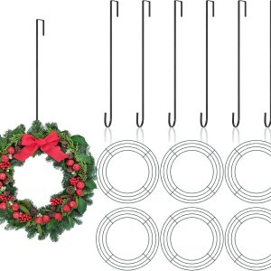 Hotop Marco de corona de alambre de 6 piezas, corona de metal con forma de corona de flores redondas de color verde oscuro con 6 ganchos para colgar Hotop Marco de corona de alambre de 6 piezas, corona de metal con forma de corona de flores redondas de color verde oscuro con 6 ganchos para colgar
