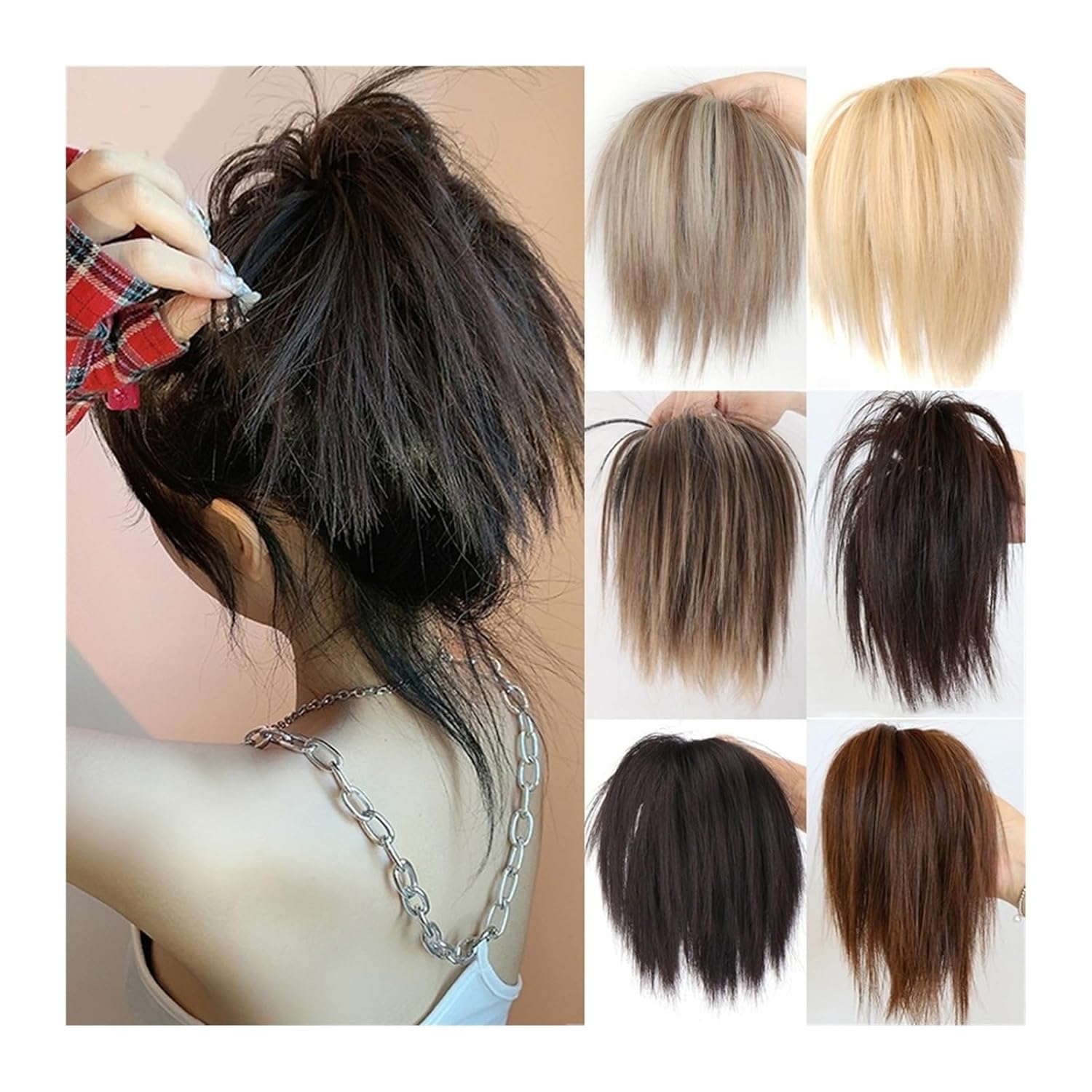 Extensiones de moño de cabello sintético, extensiones de moño desordenadas, esponjosas, de cabello lacio, banda elástica, moño, extensiones de