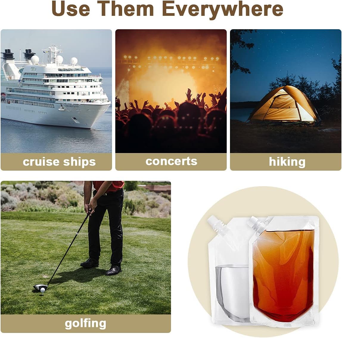 Kit de frascos de bebidas para cruceros, bolsas de plástico reutilizables ocultables para licor, alcohol, ron para corredores, kit para cruceros,