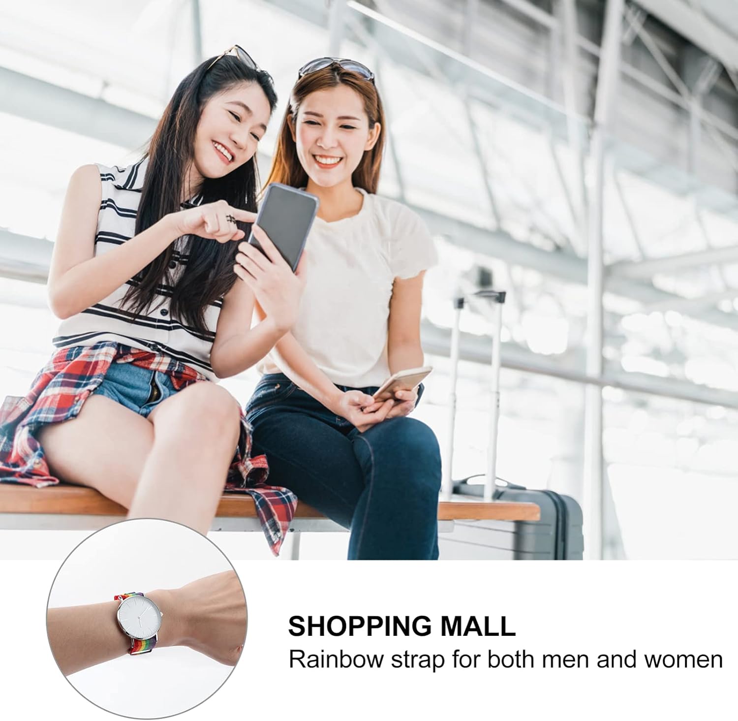 Hemobllo – Reloj de pulsera con diseño de arcoíris y cuarzo, reloj delicado, para decoración de la muñeca, para el hogar, mujeres, hombres (plateado)