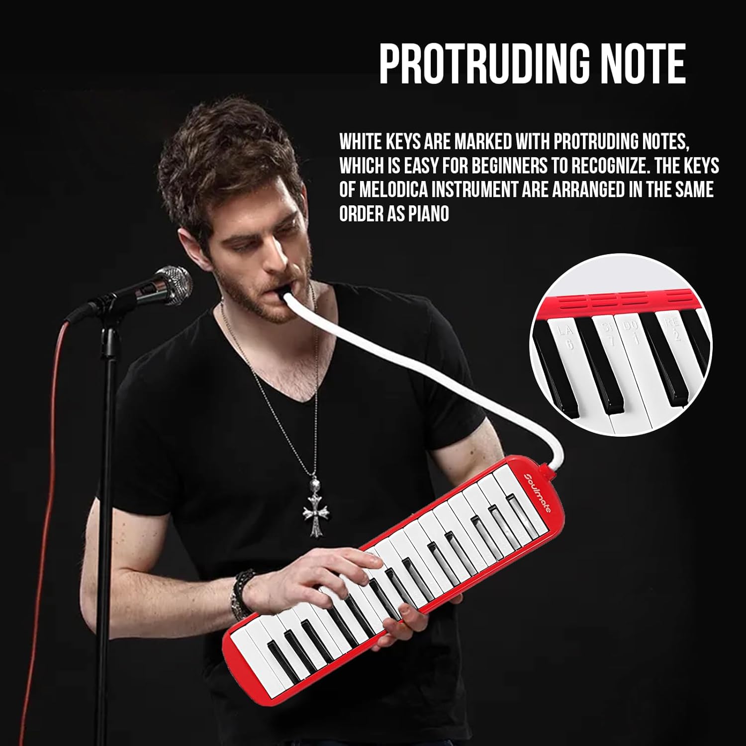 Soulmate Instrumento melódico de 32 teclas para niños, teclado de piano de aire, melódica soprano con tubos largos suaves, boquillas cortas y bolsa
