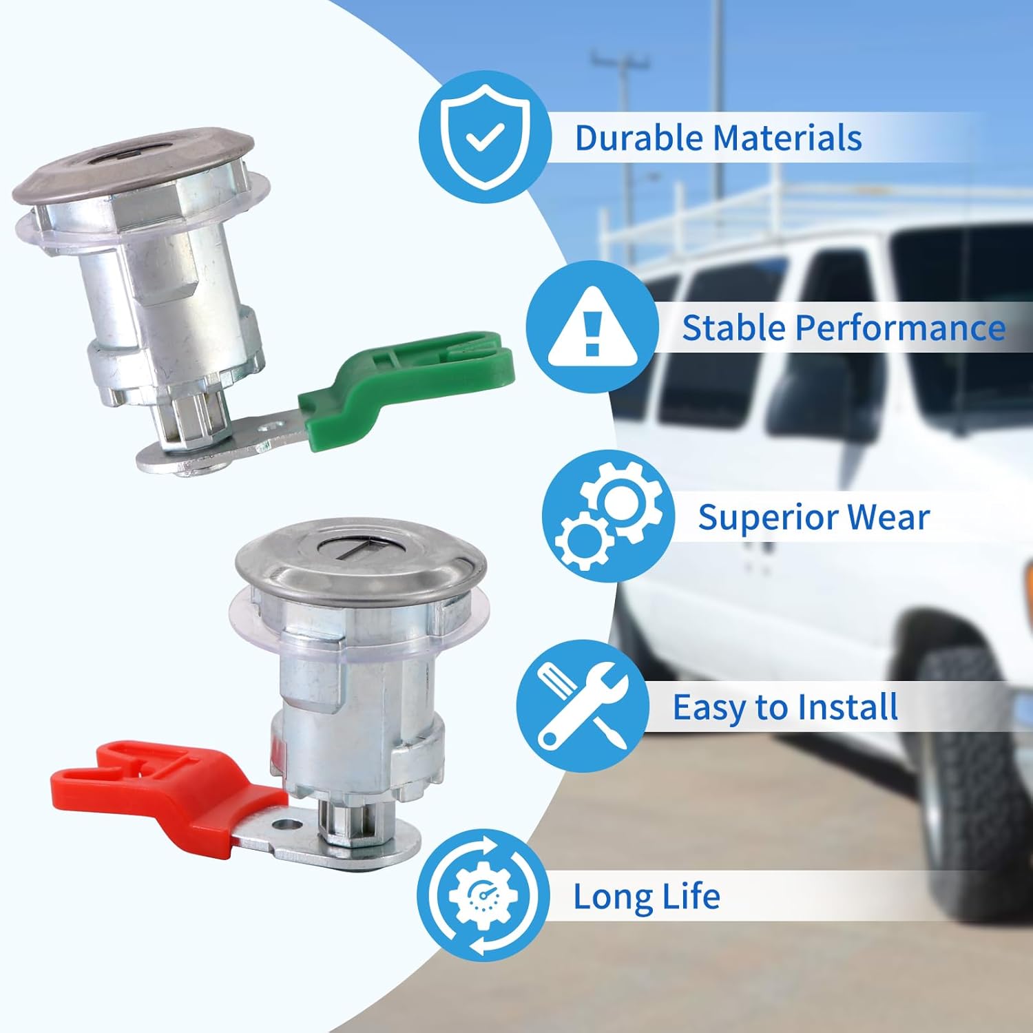Cilindro de bloqueo de puerta con llave para Ford Econoline E150, Van E250, Van E350, Van E350, Van 1997-2018, reemplazo LC6177 + 703369 X4 + 597638