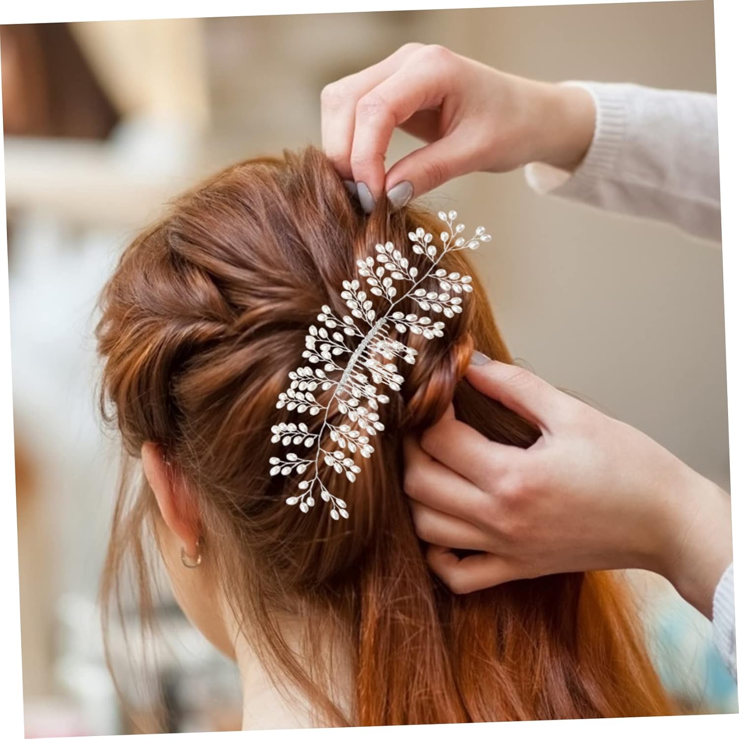 FRCOLOR Tocado de novia para boda, accesorios para el cabello blanco, accesorios para el cabello de perlas, accesorios para el cabello de boda,