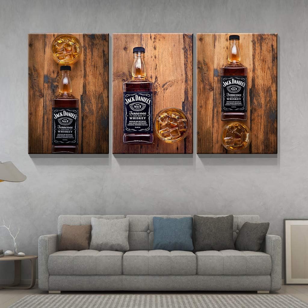 Denozer – 3 piezas de lienzo para pared, diseño vintage de whisky, decoración de pared occidental para cocina, bar, pub – Impresión en lienzo giclée