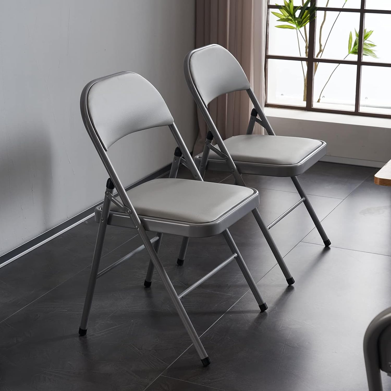 Karl home Paquete de 8 sillas plegables grises con asientos acolchados para exteriores e interiores, asiento comercial apilable portátil con marco