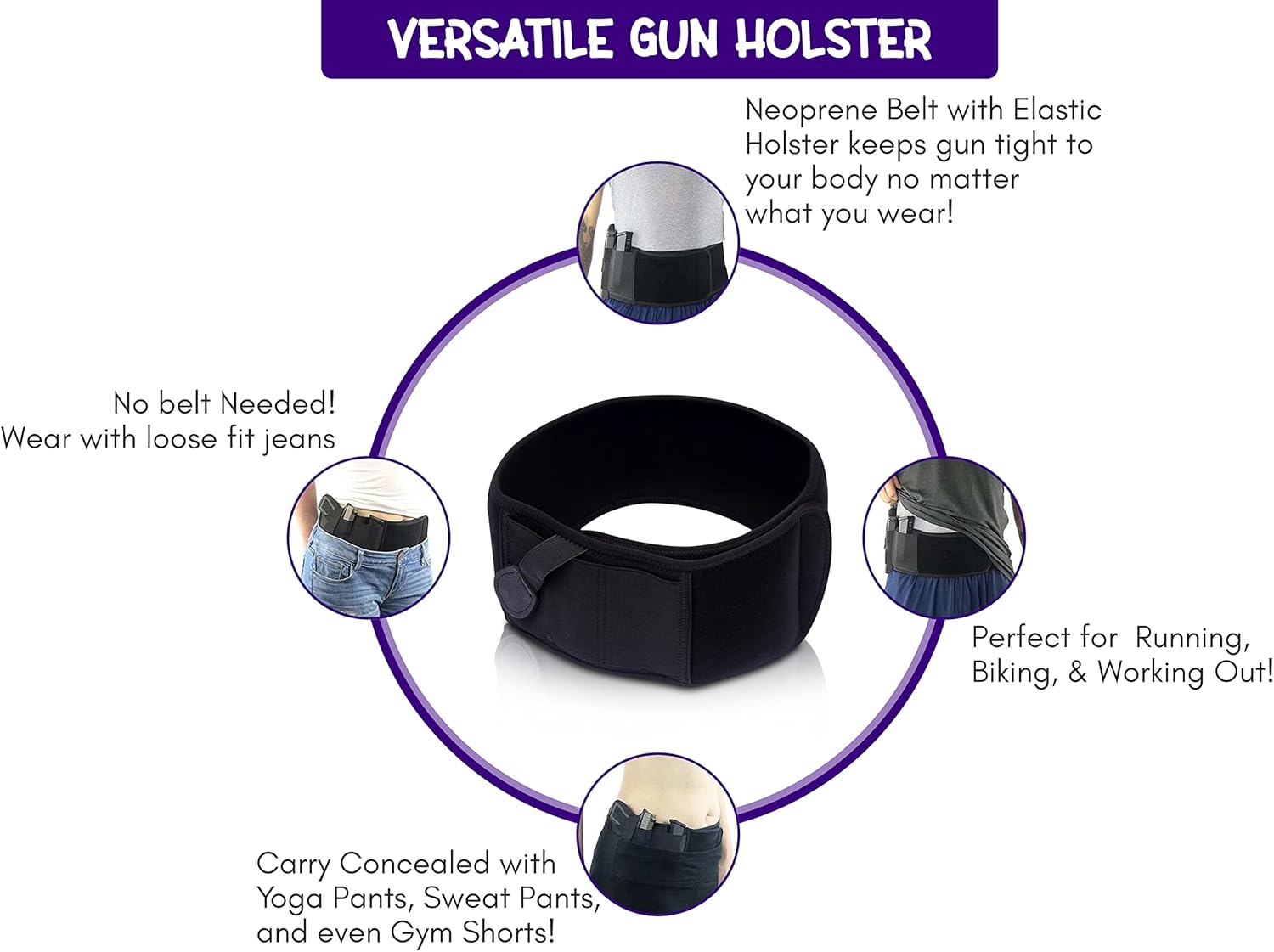 Funda de banda para el vientre para transporte oculto, para hombres y mujeres, funda elástica transpirable para la mayoría de pistolas y revólveres,