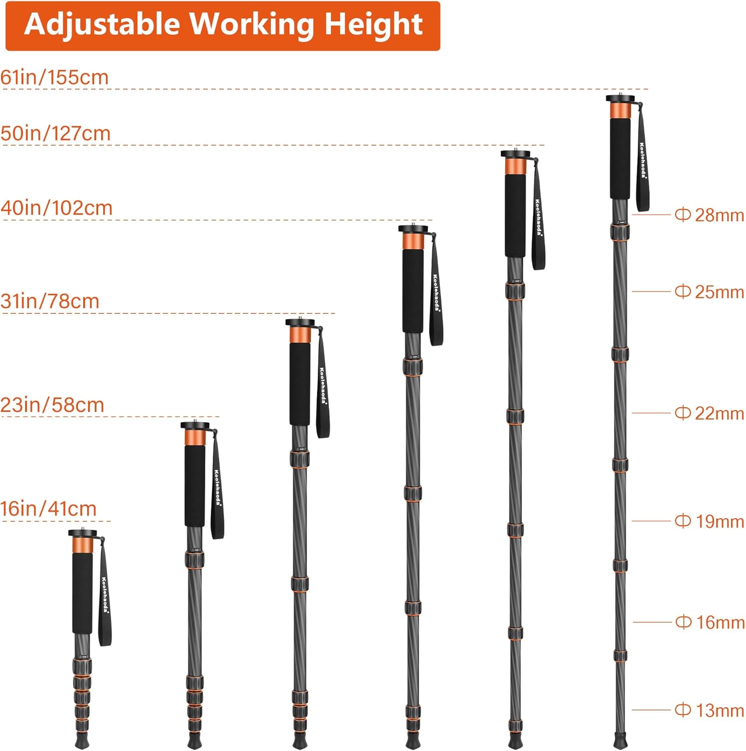 Koolehaoda Monopod de fibra de carbono de 6 secciones portátil compacto ligero monopod Unipod Stick para cámaras Canon, Nikon y Sony sin espejo y