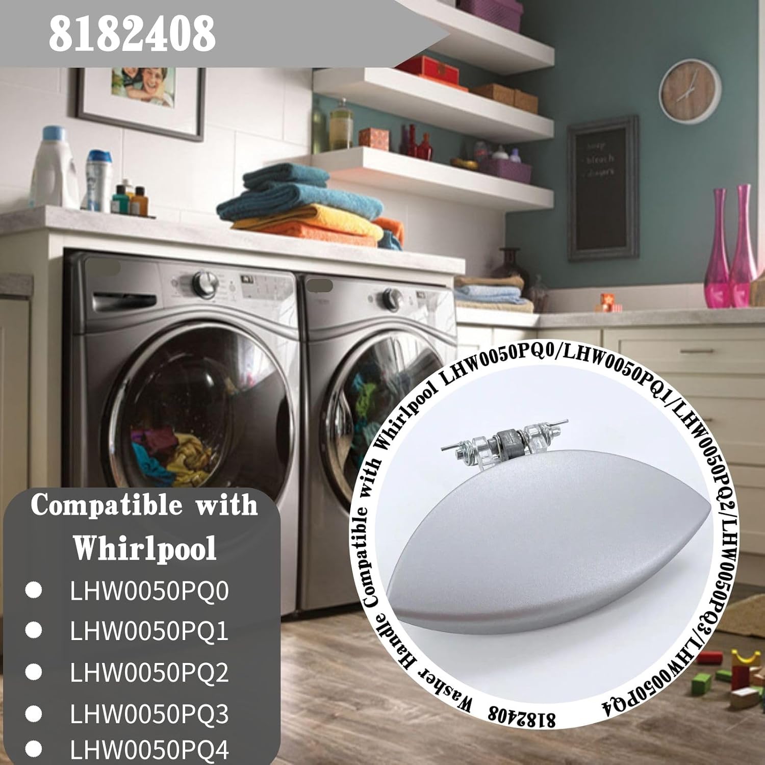8182408 Mango de arandela compatible con Whirlpool LHW0050PQ0LHW0050PQ1LHW0050PQ2LHW0050PQ3LHW0050PQ4 Reemplazo de lavadora