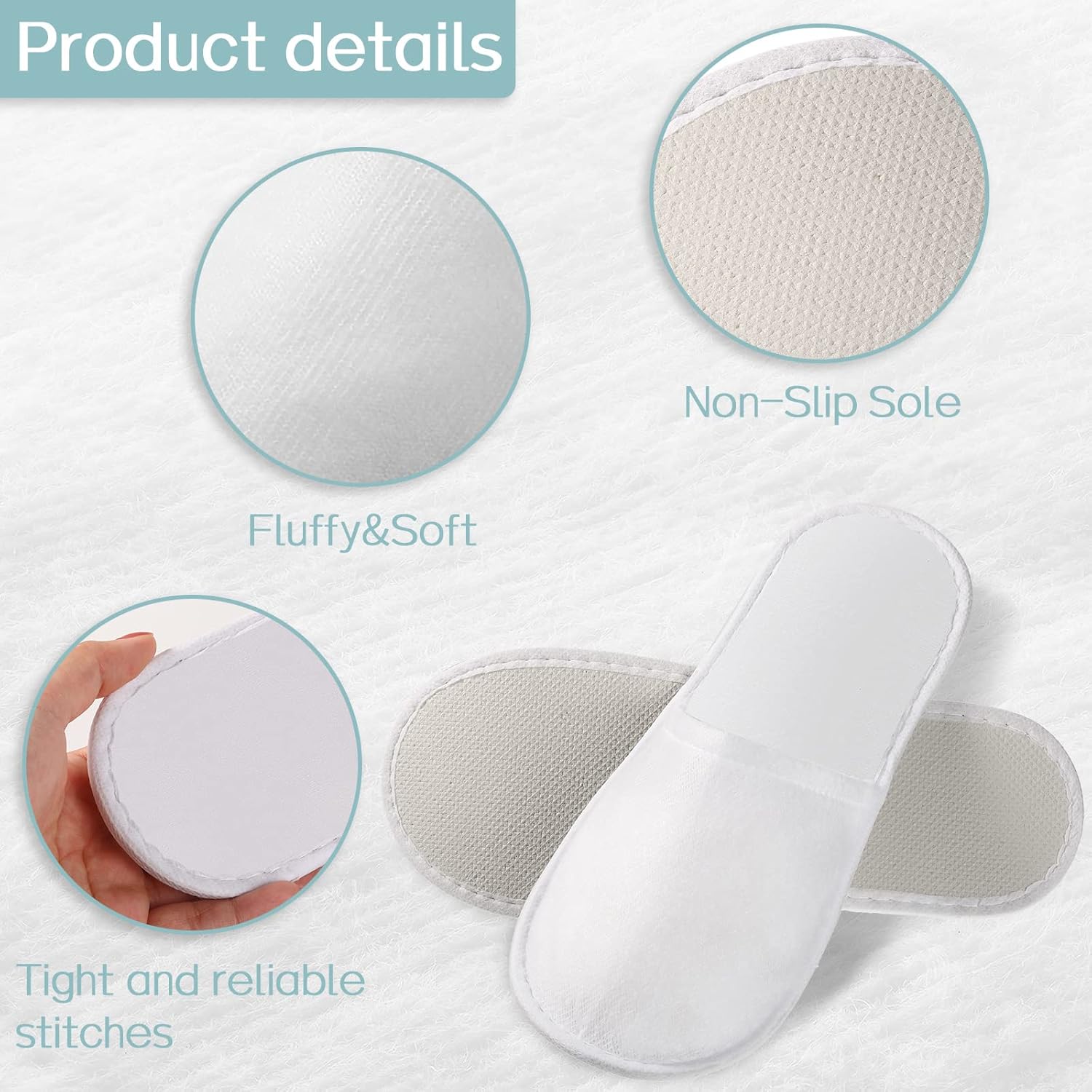 40 pares de pantuflas desechables con punta cerrada, pantuflas de spa, pantuflas blancas de hotel, pantuflas portátiles de viaje, pantuflas de