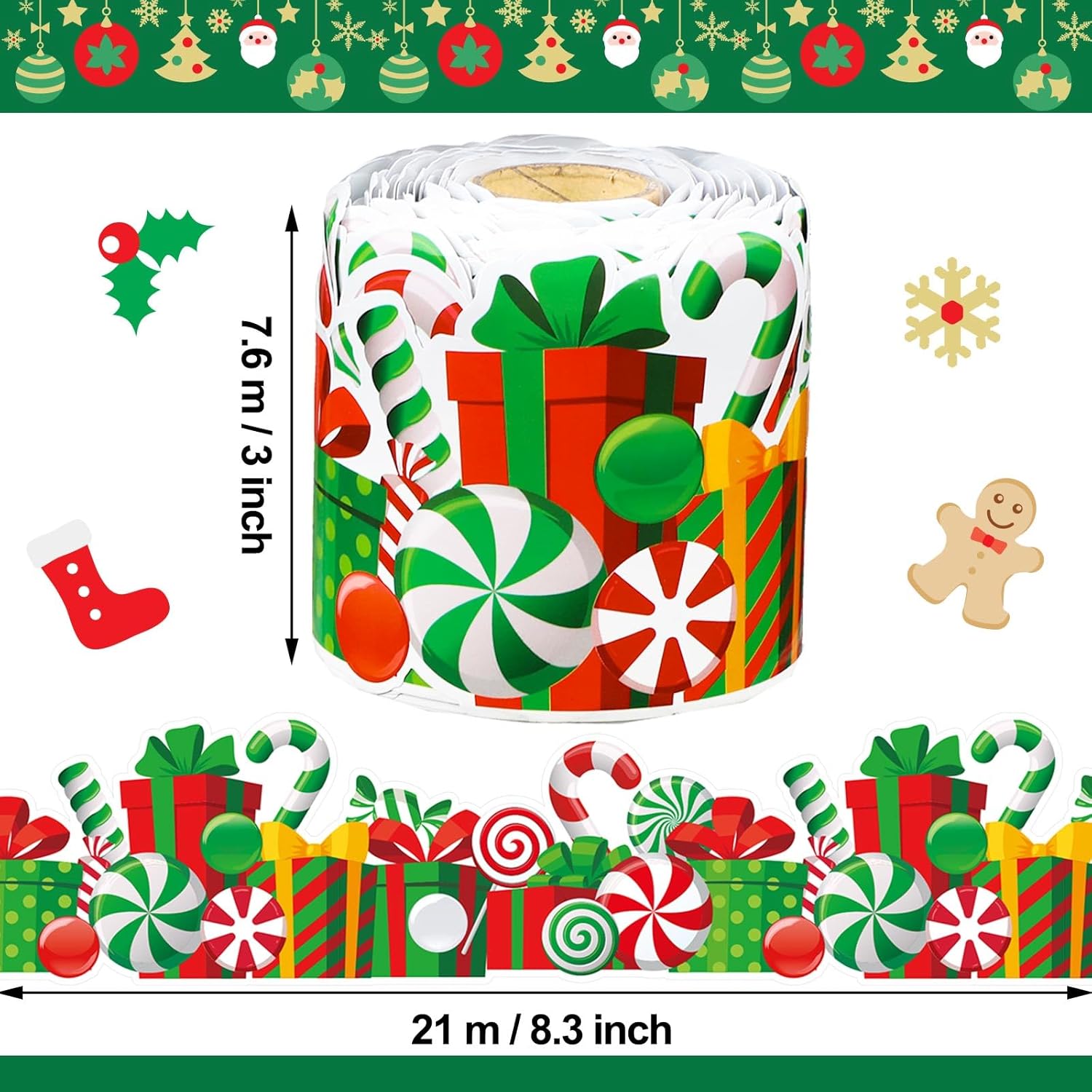Caja de regalo de Navidad con borde de 68.9 pies, borde de tablón de anuncios, mariposas, flores, abeja, espacio inspirador, lindo borde para el