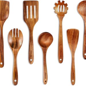 Wooden Spoons for Cooking, 7 Pcs Wooden Utensils for Cooking Natural Teak Wooden Kitchen Utensils Set Wooden Spoons for Cooking, 7 Pcs Wooden Utensils for Cooking Natural Teak Wooden Kitchen Utensils Set