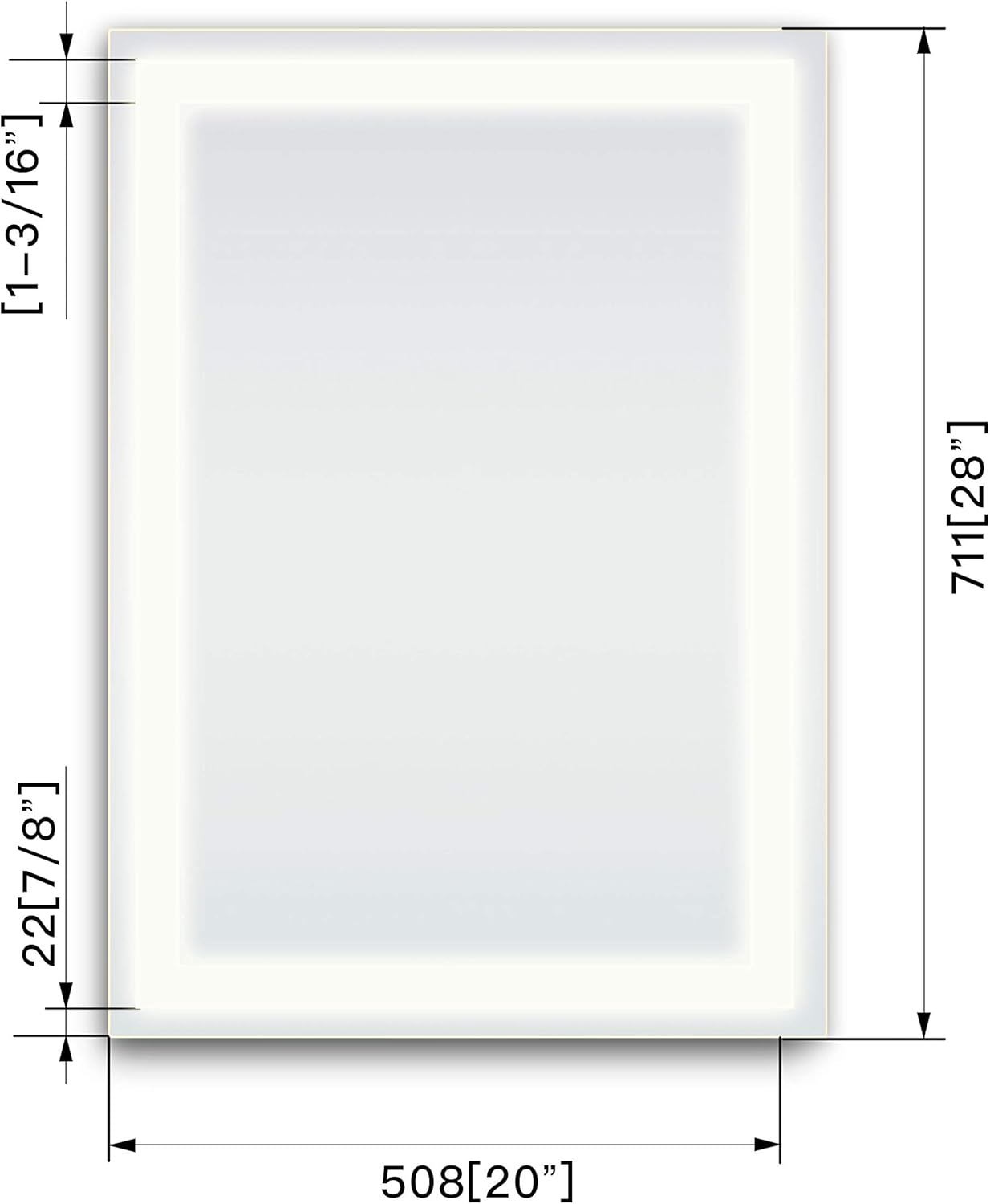 B&C Espejo de baño LED de 20 x 28 pulgadas con luces de luz diurna de grado comercial de alto lúmenes, espejo de maquillaje con regulador