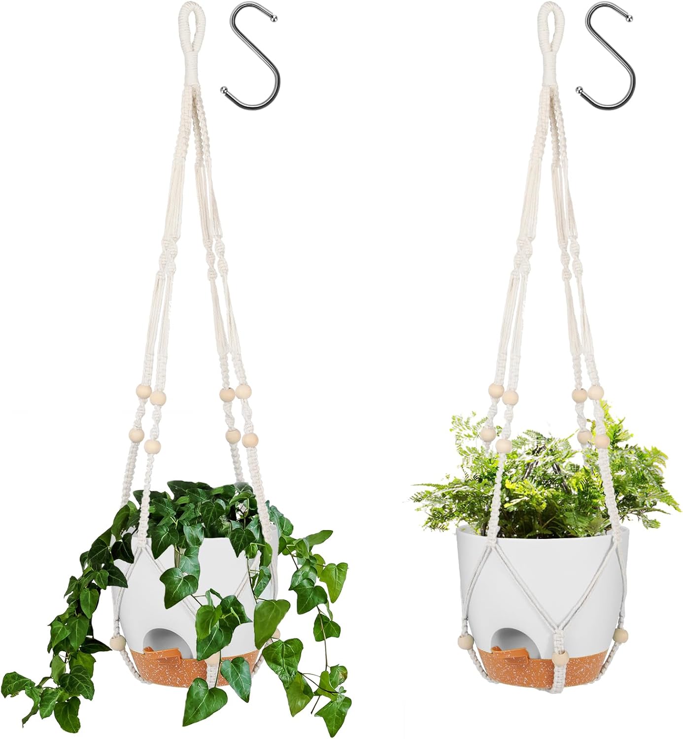 GARDIFE Macetas colgantes de 8 pulgadas con colgador de plantas de mcreme para plantas de interior y exterior, paquete de 2 macetas grandes con