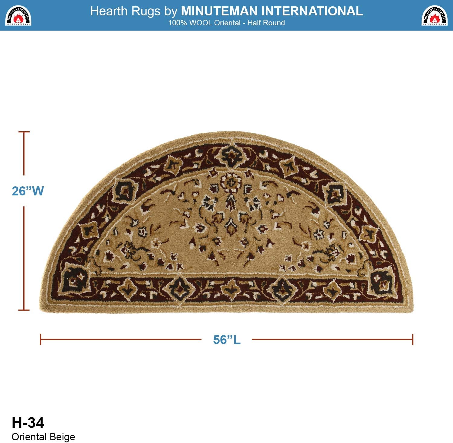 Minuteman International Alfombra de lana oriental beige para hogar, media redonda